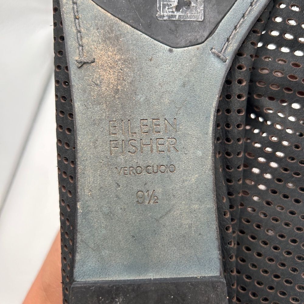 Eileen Fisher Humor Suede Ballet Flats Slip-On Black 9 1/2 perforated leather - Picture 10 of 12